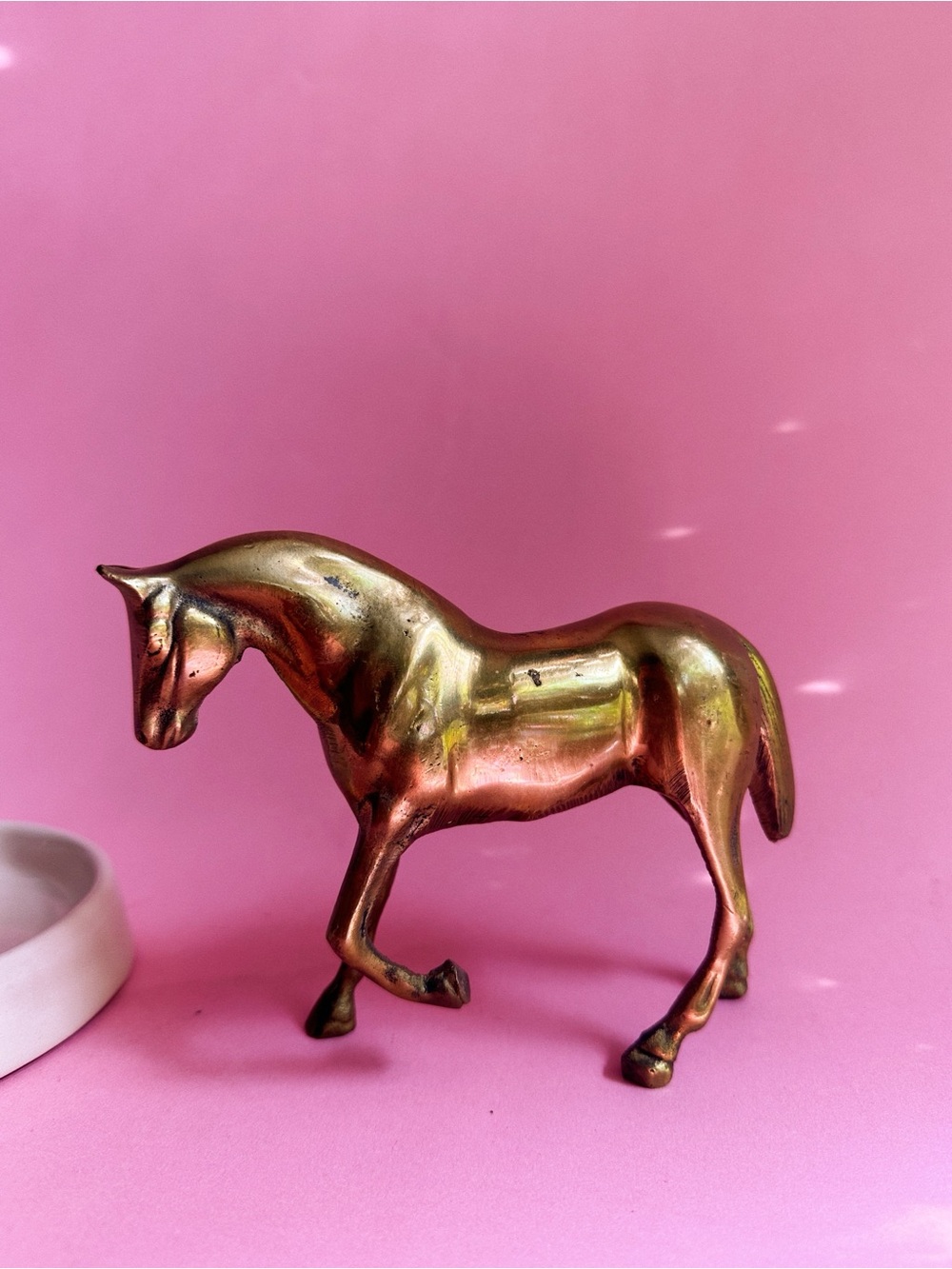 Vintage Heavy Solid Brass Horse Figurine - Metallic Gold Tone